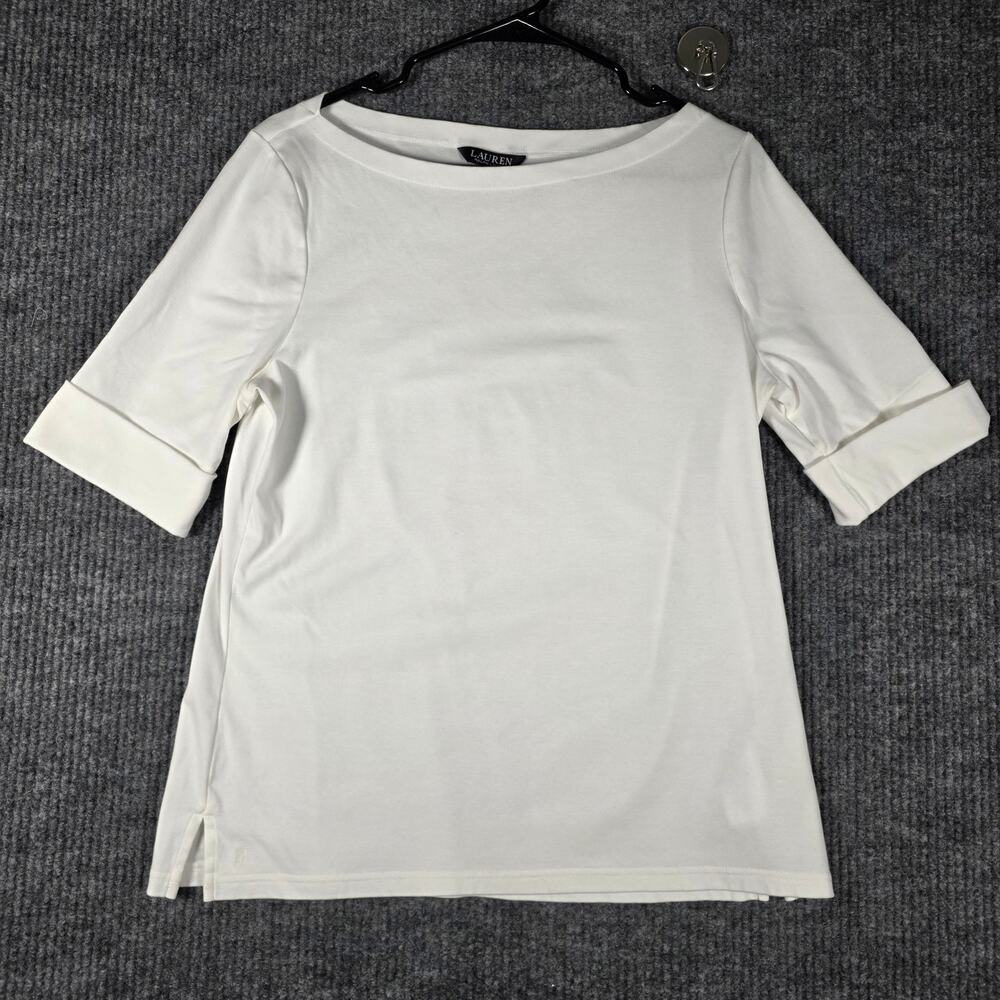 Lauren Ralph Lauren Womens XL Ivory Boat Neck Short Sleeve Knit Top